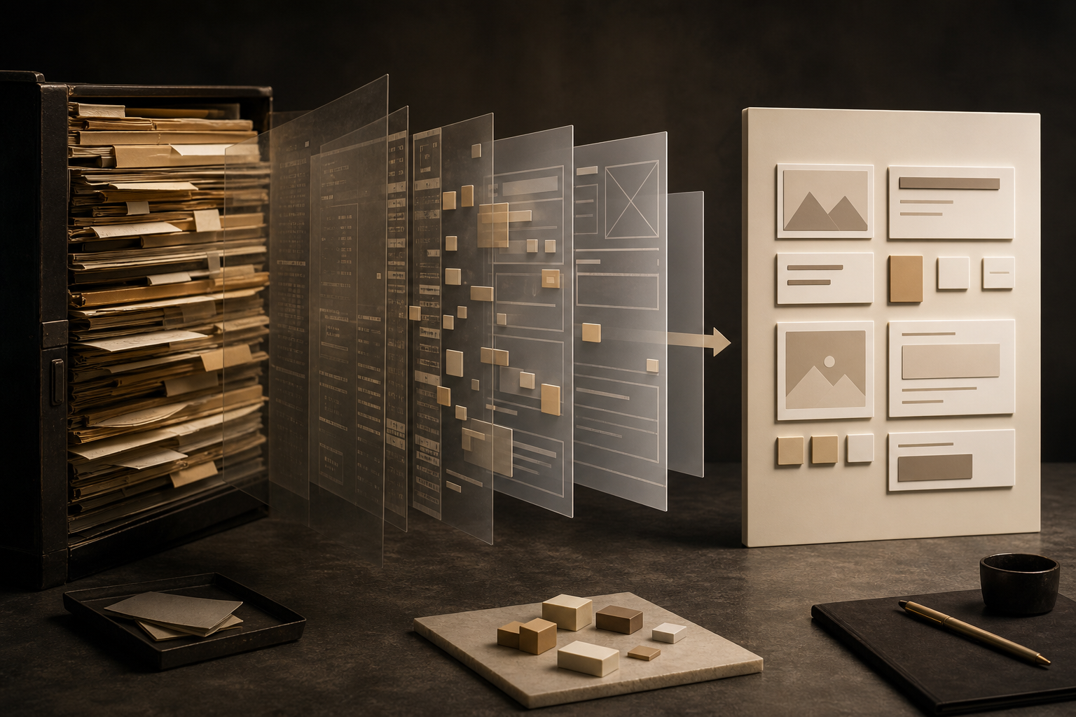 Editorial visualization of a legacy system becoming a modular component interface